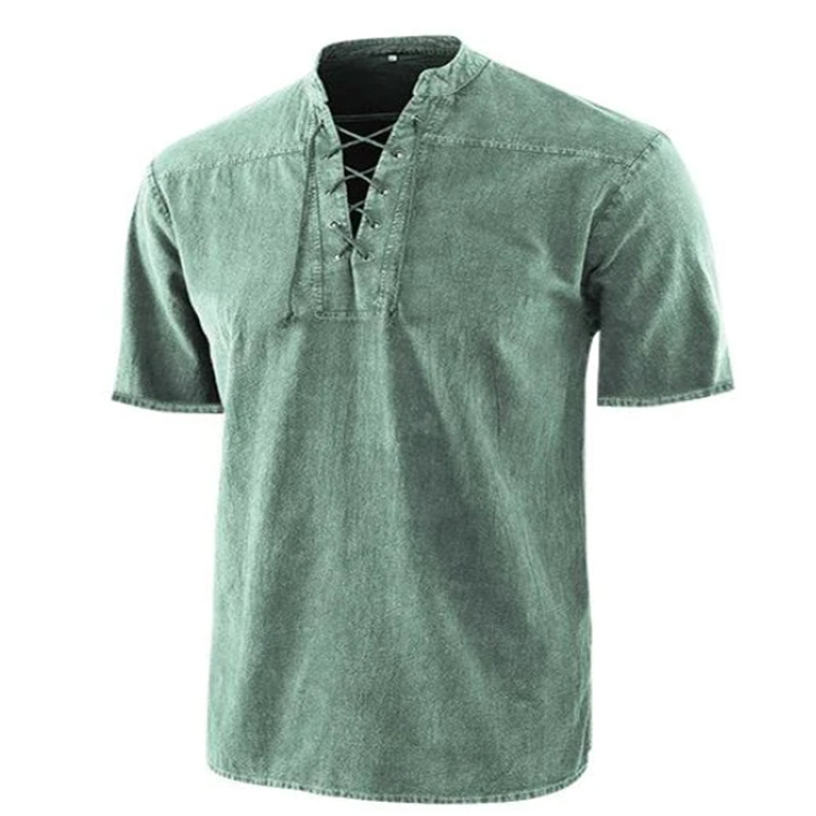 Retro Shirt Men Tie Collar Short-sleeved Shirt Summer - Image 6