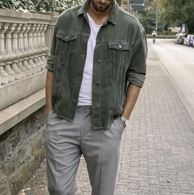 Men's Solid Color Corduroy Loose Jacket - Image 4