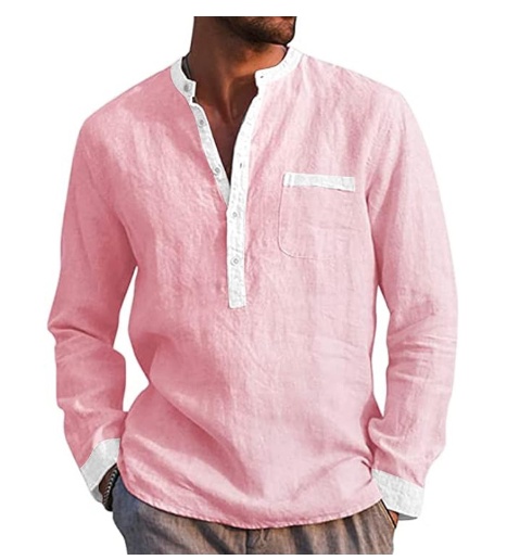 Men's Long Sleeved Henry Shirts Cotton Linen Shirts Regular Men's Shirts - Image 3