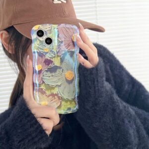 Retro Oil Painting Phone Case Blu-ray Flowers Shockproof Case For Iphone 13 12 13pro 14pro 13 Pro Max Silicone Phone Cover