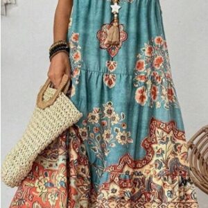 Holidaya Ladies Summer Floral Print Round Neck Sleeveless Dress For Casual Or Vacation