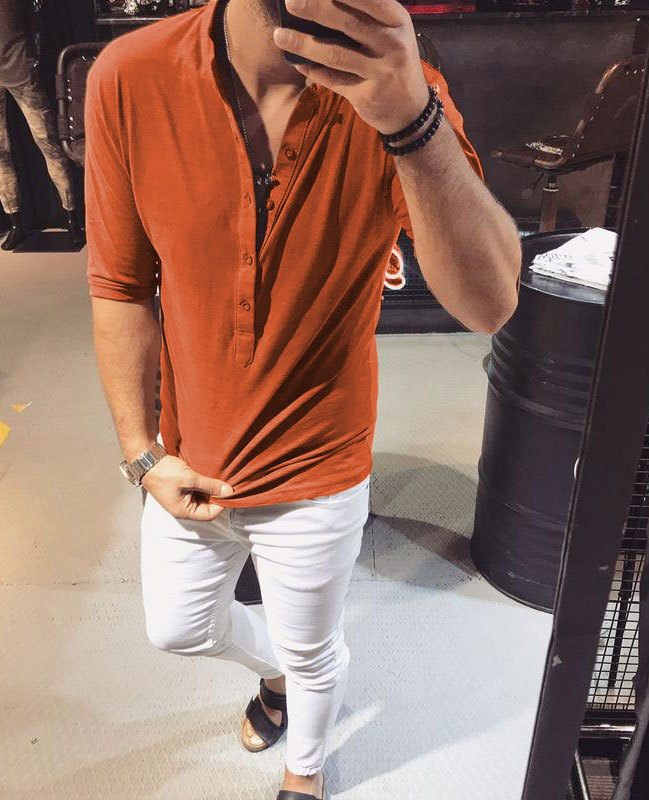 Trendy Men's Solid Color Mid-sleeve T-shirt - Image 3