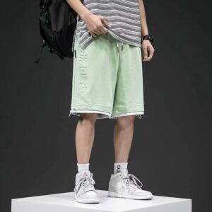 Solid Color Simple Contrast Color Stitching Loose Straight Men's Five-point Sports Pants