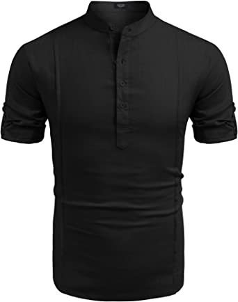 Henley Style Linen Shirt Men Casual Beach Shirt Short Sleeve T-Shirt Summer - Image 9