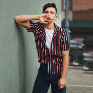 Men's Vertical Striped Shirts Long Sleeve Youth Loose All-match Shirts