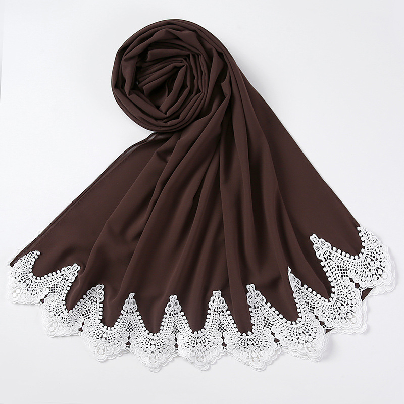 New Pearl Chiffon Scarf Malaysia Fashion Stitching Lace Scarf - Image 10