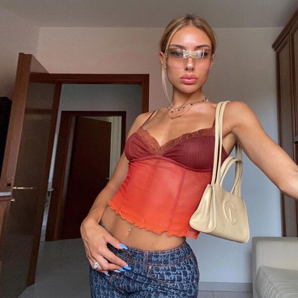 Sling V-neck mesh see-through slim slim bottoming vest