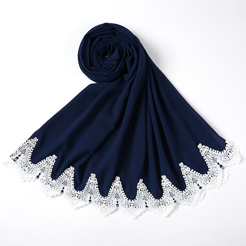 New Pearl Chiffon Scarf Malaysia Fashion Stitching Lace Scarf - Image 3