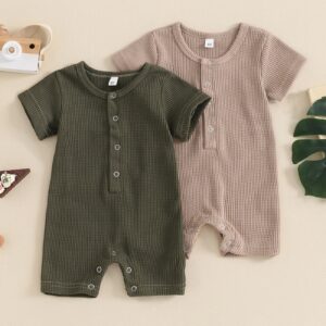 Children's Waffle Short-sleeved Jumpsuit