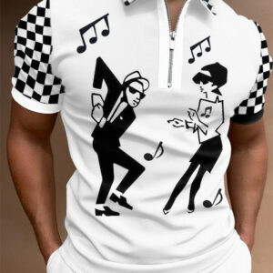 Fashion Loose Lapel Casual Print T-Shirt Zipper POLO Shirt