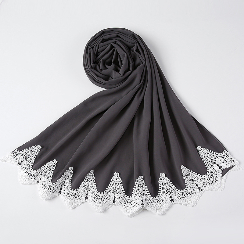 New Pearl Chiffon Scarf Malaysia Fashion Stitching Lace Scarf - Image 5