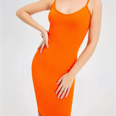 Solid Crew Neck Cami Dress, Versatile Sleeveless Slim Dress For Spring & Summer, Women's Clothing