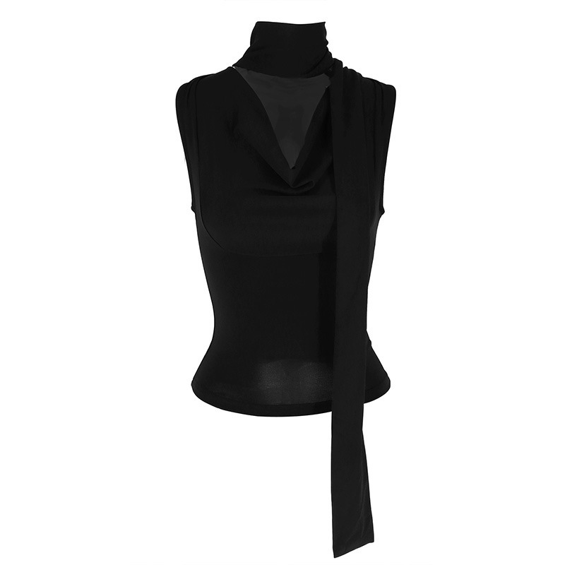 Lace-up Tied Top Outerwear Ribbon Swing Collar Sleeveless Vest For Women - Image 8