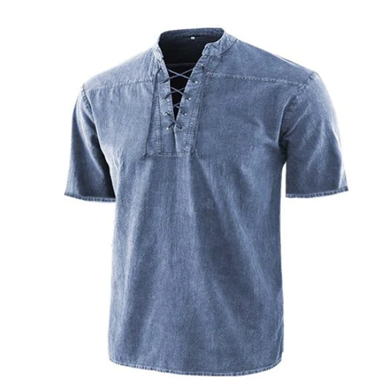 Retro Shirt Men Tie Collar Short-sleeved Shirt Summer - Image 9