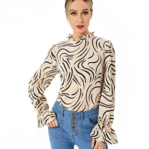 Ladies Graphic Casual Balloon Sleeve Shirt