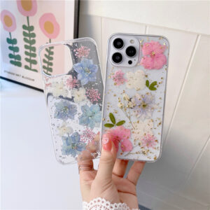 Creative Transparent Silver Foil Epoxy Dry Flower Phone Case