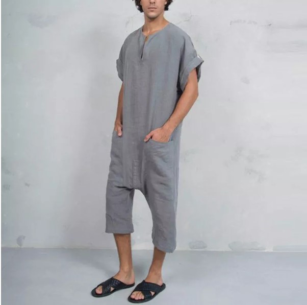 Men's T-Shirt One Piece Linen Personalized Casual Jumpsuit - Image 3