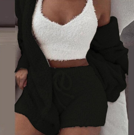 3pcs Womens Clothing Long Sleeve Crop Tank Top And Drawstring Shorts Pajama Set - Image 7