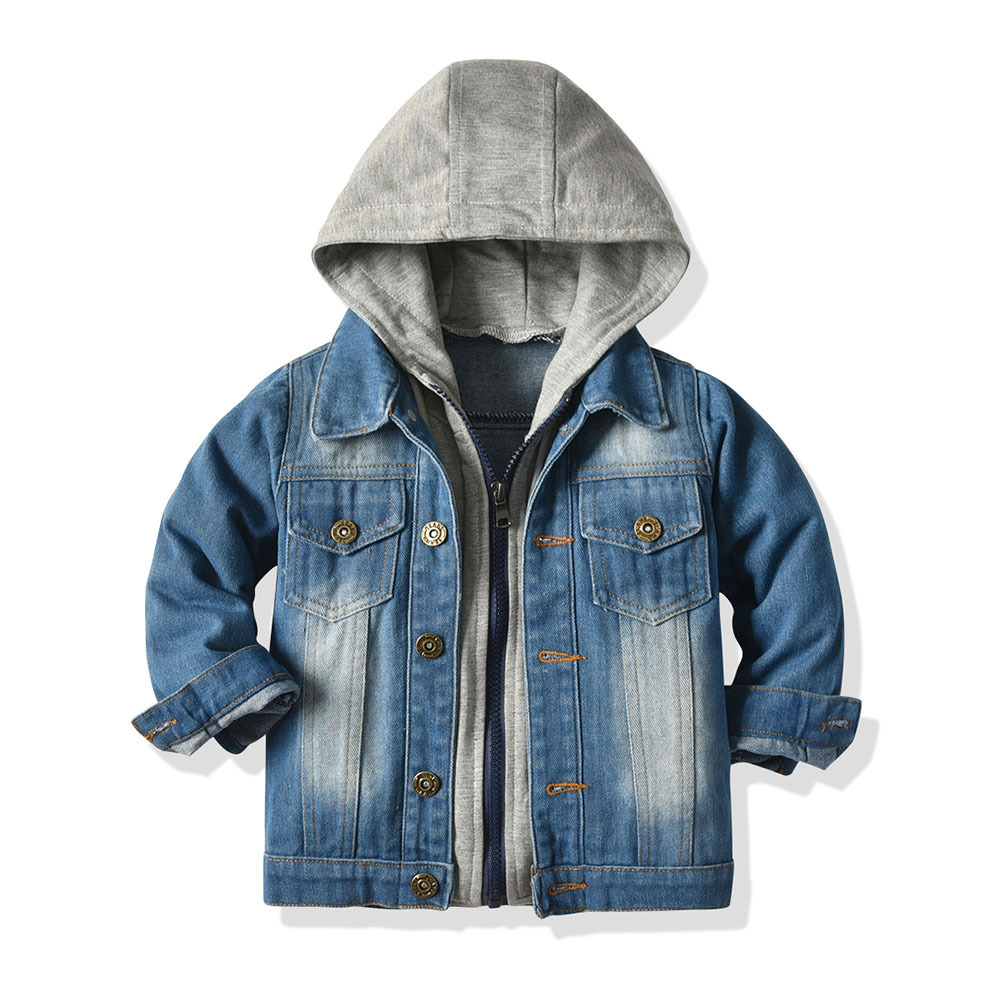 Children's Fake Two-piece Denim Jacket, Children's Hooded Fashion Casual Top - Image 2