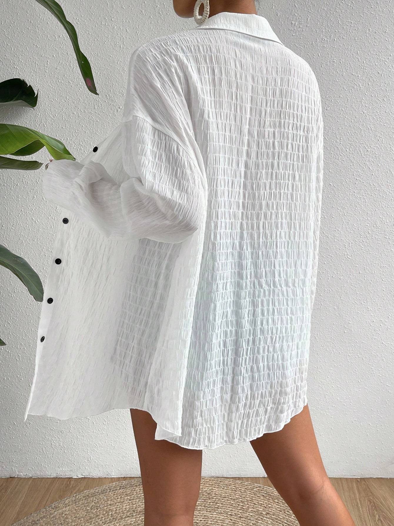 Drop Shoulder Button Front Kimono,Long Sleeve Tops - Image 5