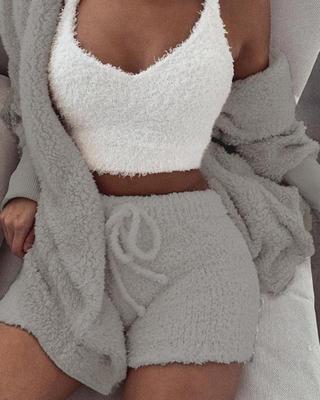 3pcs Womens Clothing Long Sleeve Crop Tank Top And Drawstring Shorts Pajama Set - Image 8