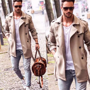 New Solid Color Simple Men's Mid-length Woolen Coat