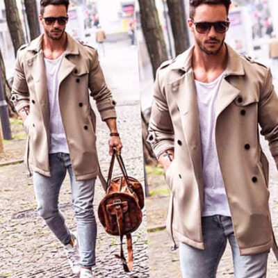 New Solid Color Simple Men's Mid-length Woolen Coat
