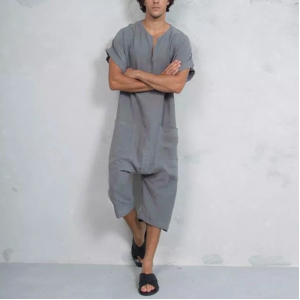 Men's T-Shirt One Piece Linen Personalized Casual Jumpsuit - Image 6