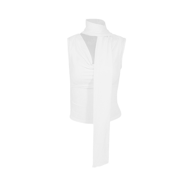 Lace-up Tied Top Outerwear Ribbon Swing Collar Sleeveless Vest For Women - Image 5