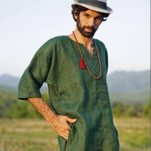 European And American Men's Solid Color Washed Cotton And Linen V-neck Shirt