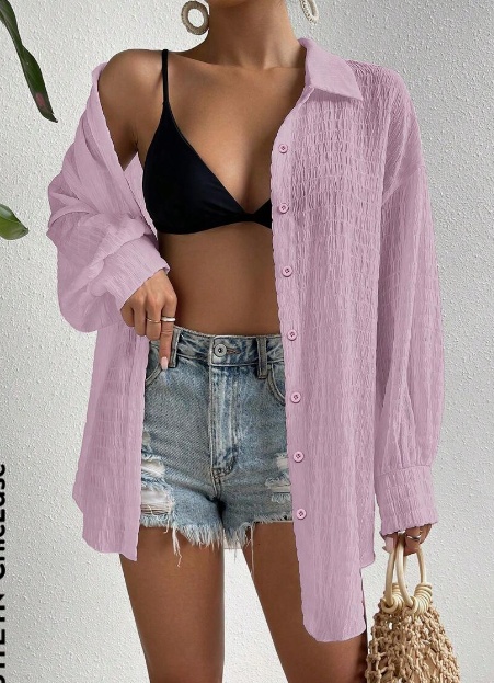 Drop Shoulder Button Front Kimono,Long Sleeve Tops - Image 3