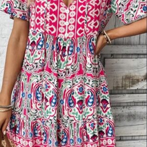 Unity Tied Leisure Vacation Dress With Doll Floral Pattern