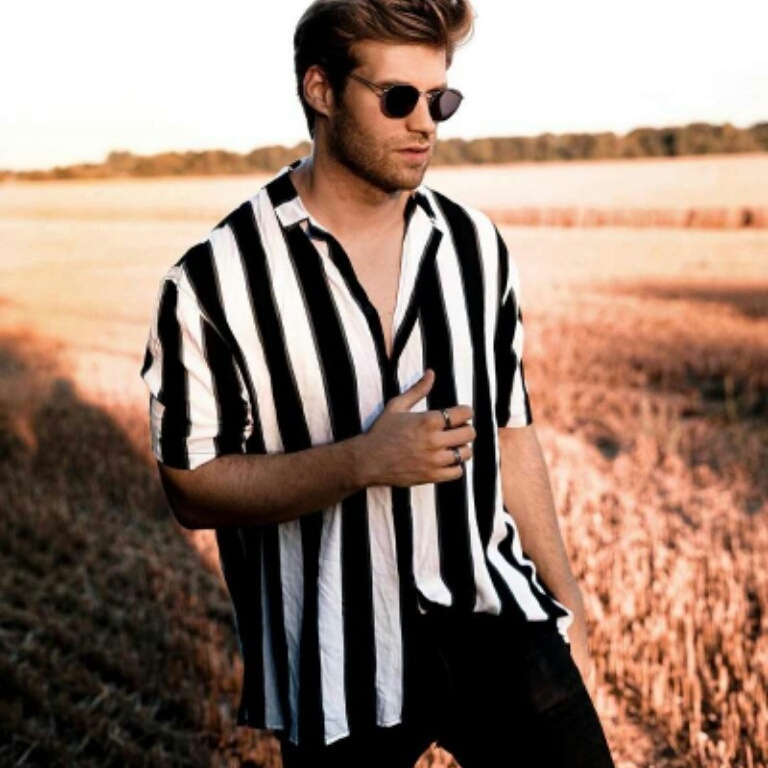 Striped Casual Men's Shirts Short Sleeve Shirts