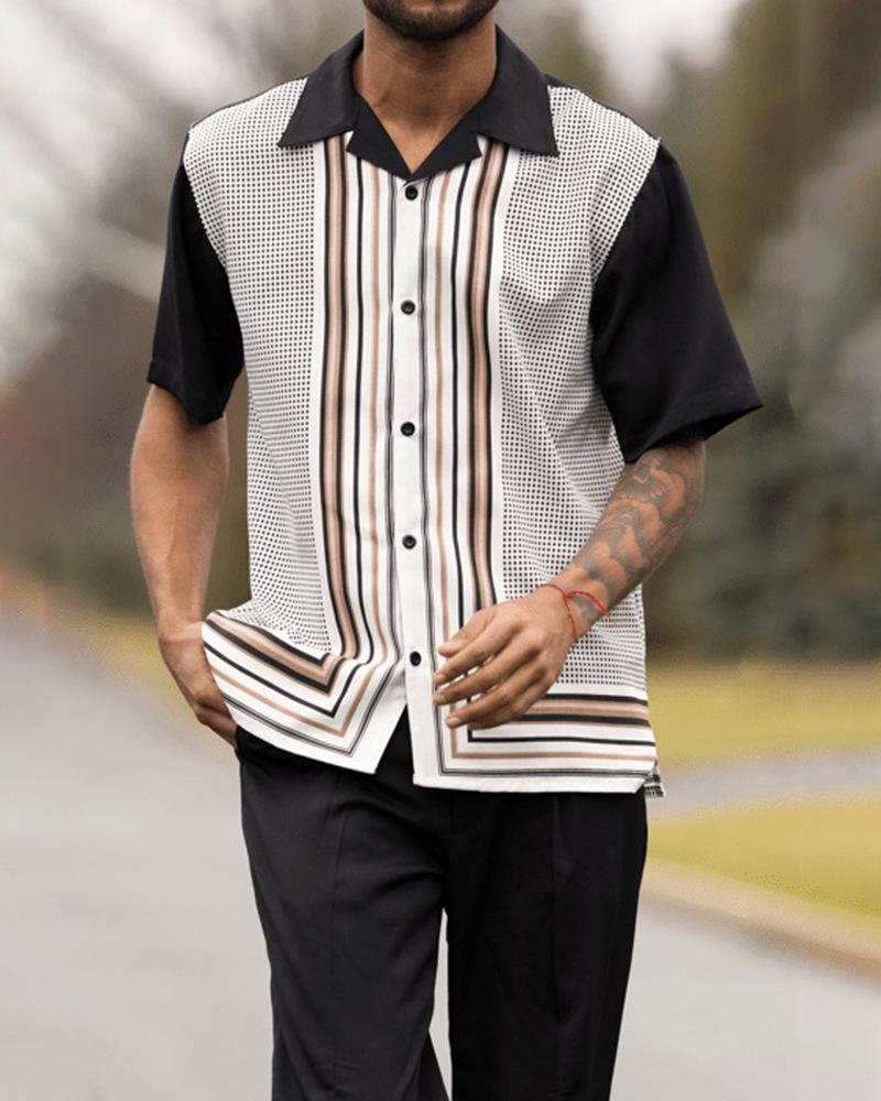Plus Size Men's Short Sleeve Lapel Shirt Casual Pants Set - Image 2