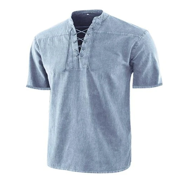 Retro Shirt Men Tie Collar Short-sleeved Shirt Summer - Image 3