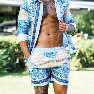 Men's Print Hawaiian Floral Two-Piece Set