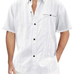 Men's Solid Color Short Sleeve Linen Cardigan New Button Lapel Shirt