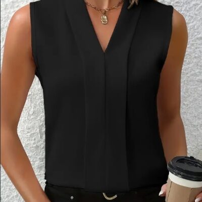 Women's Elegant Sleeveless V-Neck Blouse - Breezy Chic Top Ideal For Spring & Summer, Versatile Fashion For Casual Or Formal Wear
