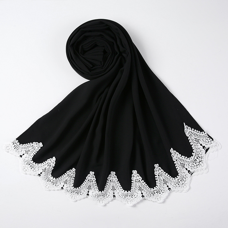 New Pearl Chiffon Scarf Malaysia Fashion Stitching Lace Scarf - Image 9