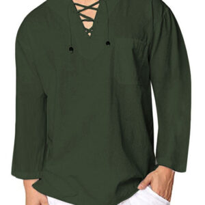 Eyelet Tie Cotton Linen Men's Shirt