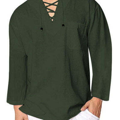 Eyelet Tie Cotton Linen Men's Shirt