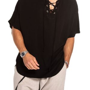 European And American New Cotton And Linen Lace-up Men's Shirt