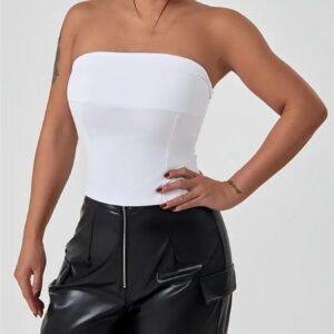 Crop Solid Color Tube Top, Sexy Strapless Top For Spring & Summer, Women's Clothing