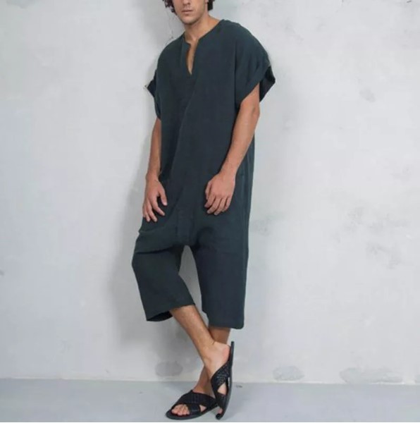 Men's T-Shirt One Piece Linen Personalized Casual Jumpsuit - Image 2