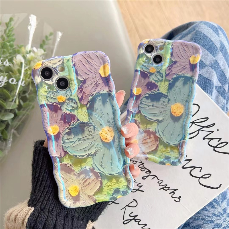 Retro Oil Painting Phone Case Blu-ray Flowers Shockproof Case For Iphone 13 12 13pro 14pro 13 Pro Max Silicone Phone Cover - Image 2