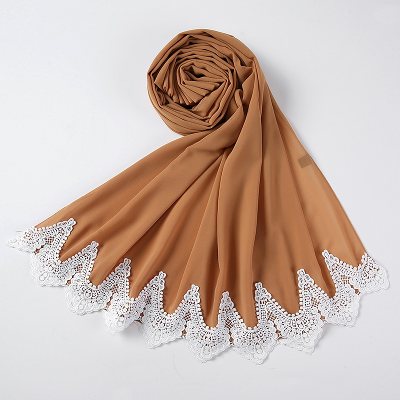 New Pearl Chiffon Scarf Malaysia Fashion Stitching Lace Scarf - Image 7