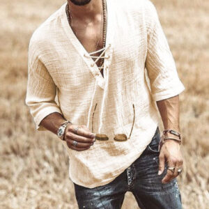Men's Chest Tie Eyelet T-Shirt Shirt