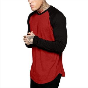 European And American Men's Color Block Long-sleeved T-shirt