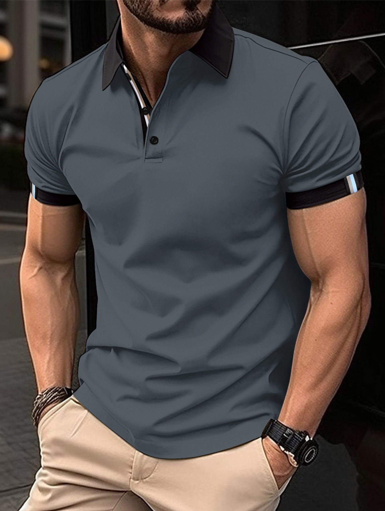 Men's Casual Button Solid Color Short Sleeves - Image 10