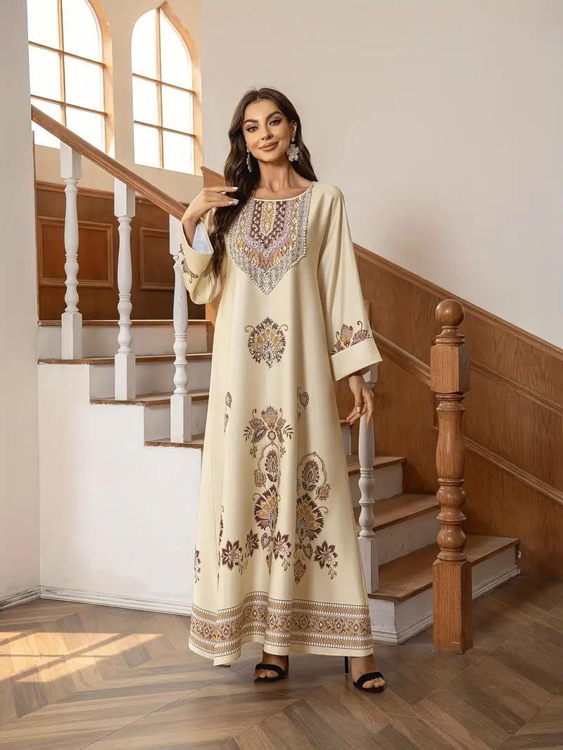 Elegant Floral Printed Abaya Middle Eastern Muslim Clothing For Women - Image 2